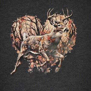 George Mens V-Neck Graphic Tee Heather Charcoal Gray Deer Heart Buck Size M